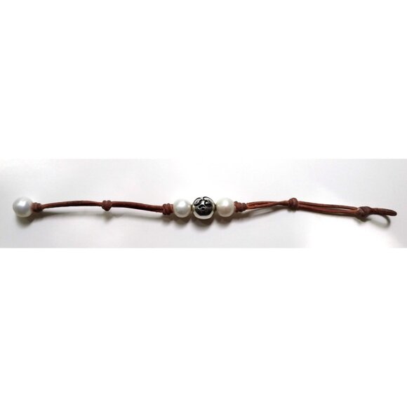 Wendy Mignot "Om Woman" Pearl and Leather Bracelet Yoga Meditation Jewelry - Picture 6 of 9